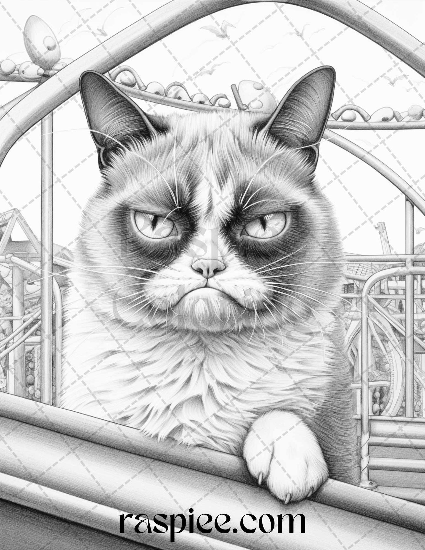 50 Grumpy Cat Grayscale Coloring Pages Printable for Adults, PDF File Instant Download