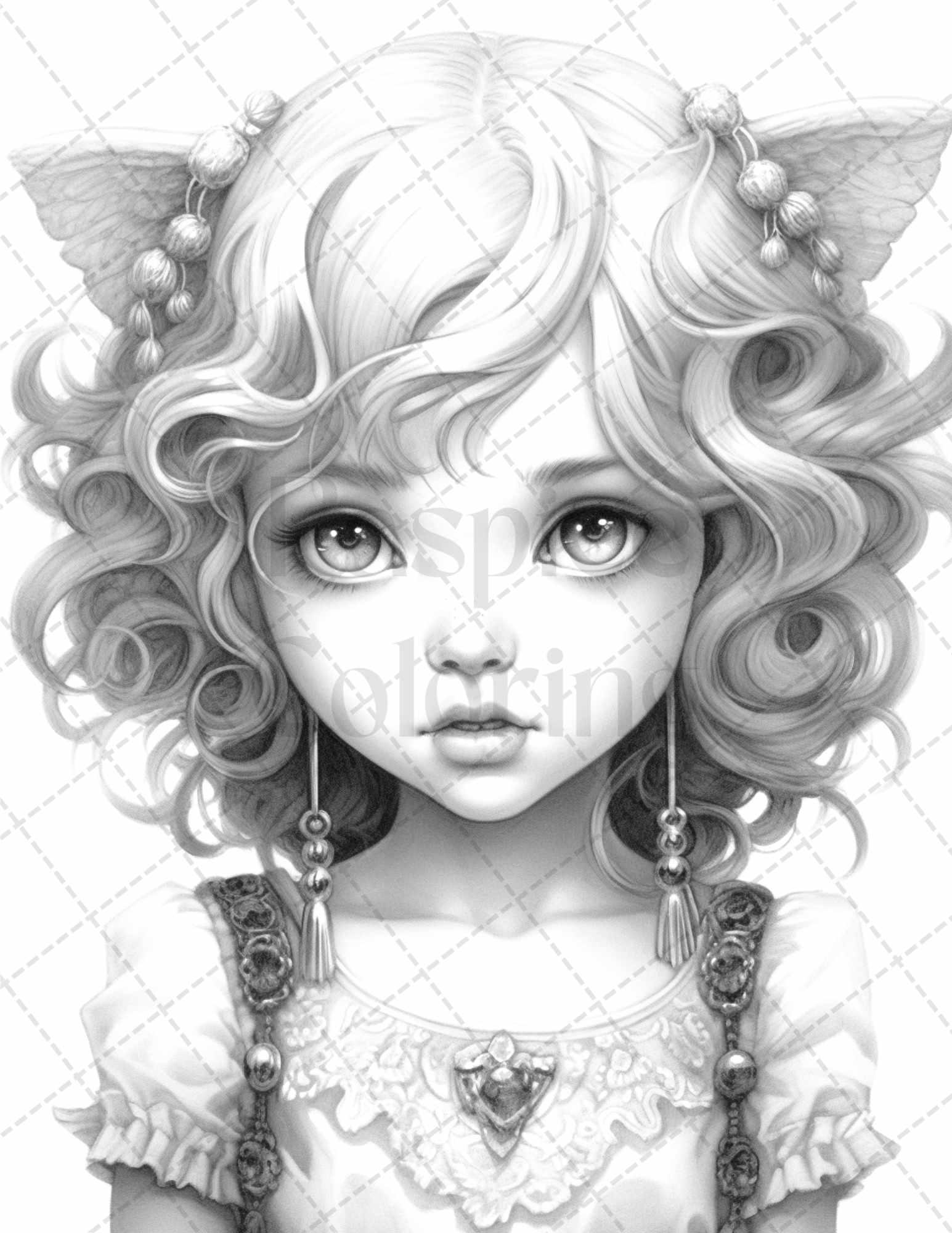 60 Adorable Gothic Girls Grayscale Coloring Pages Printable for Adults, PDF File Instant Download
