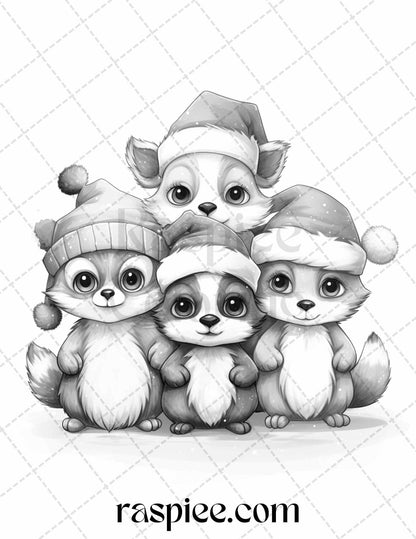 70 Christmas Critters Grayscale Coloring Pages Printable for Adults and Kids, PDF File Instant Download