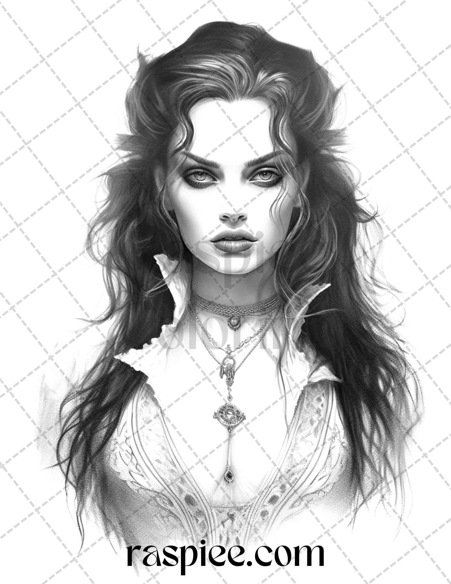 Bewitching Vampires Grayscale Coloring Pages Printable for Adults, PDF File Instant Download