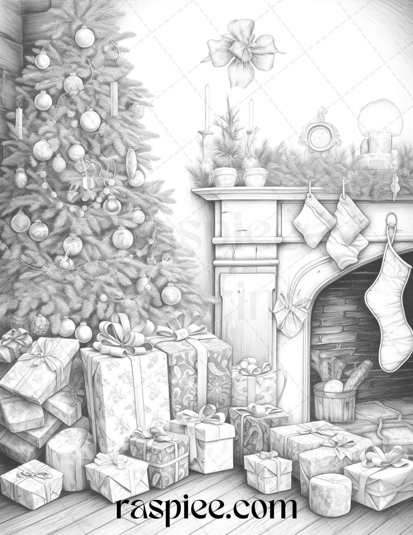 90 Merry Christmas Grayscale Coloring Pages Printable for Adults, PDF File Instant Download