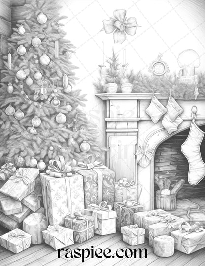 90 Merry Christmas Grayscale Coloring Pages Printable for Adults, PDF File Instant Download