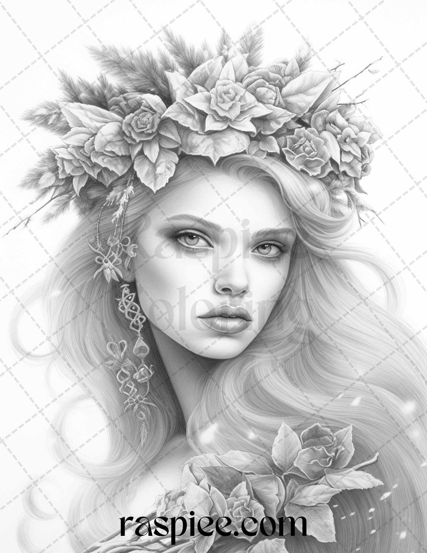 50 Winter Fairy Grayscale Coloring Pages Printable for Adults, PDF File Instant Download