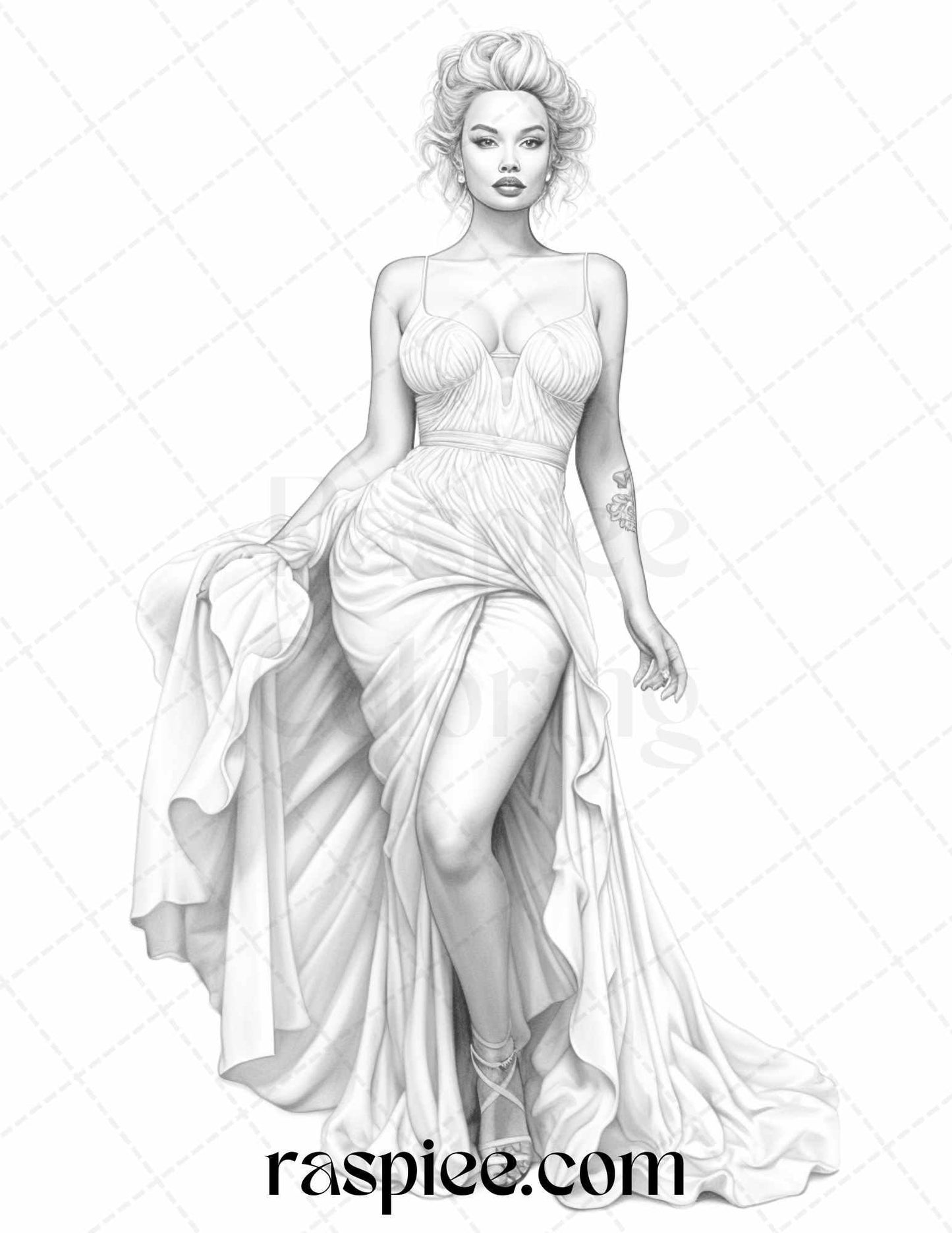 Fashion Show Grayscale Coloring Pages Printable for Adults, PDF File Instant Download