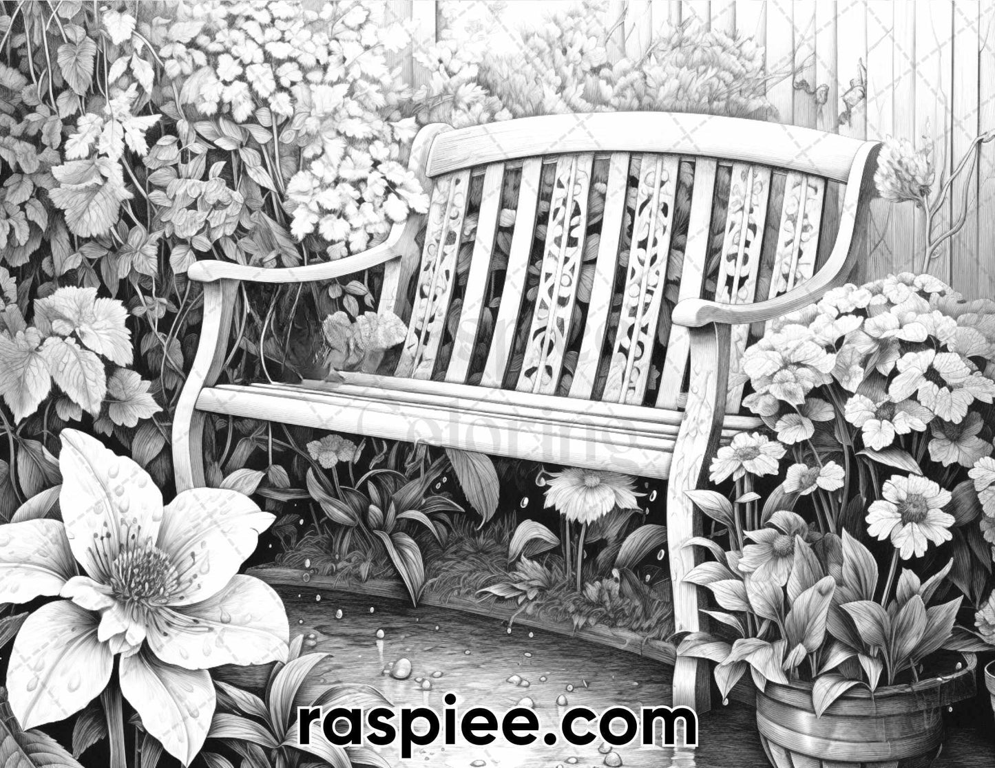 60 Spring Rainy Day Landscapes Grayscale Adult Coloring Pages, Printable PDF Instant Download