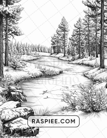 82 Winter Landscapes Adult Coloring Pages