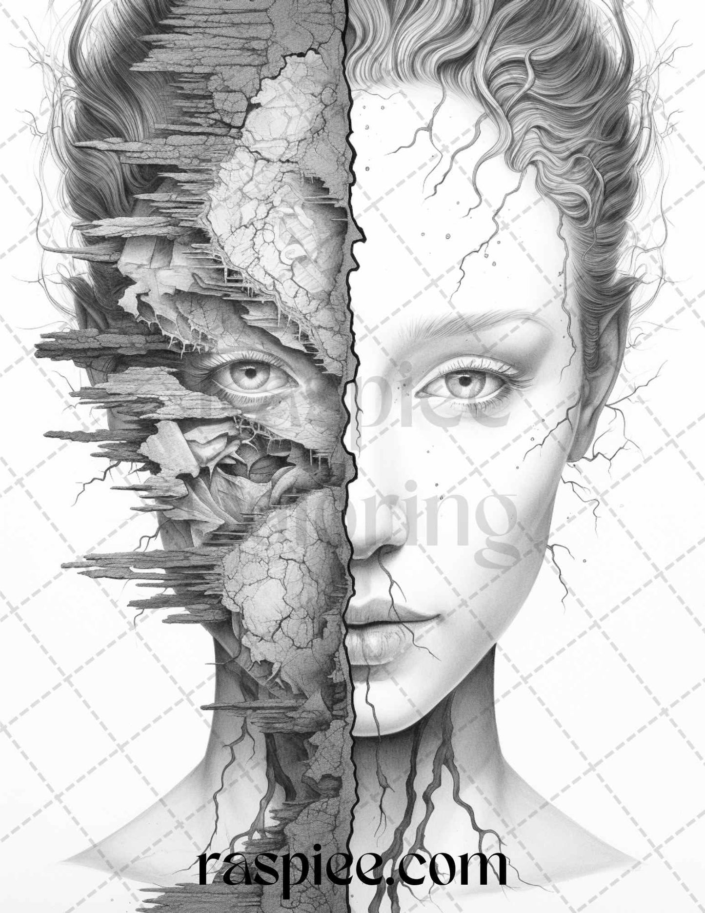 60 Enchanting Surrealism Grayscale Coloring Pages Printable for Adults, PDF File Instant Download