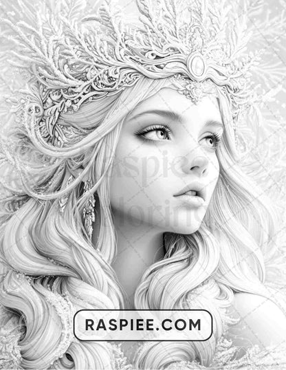 57 Winter Fairytale Portraits Adult Coloring Pages