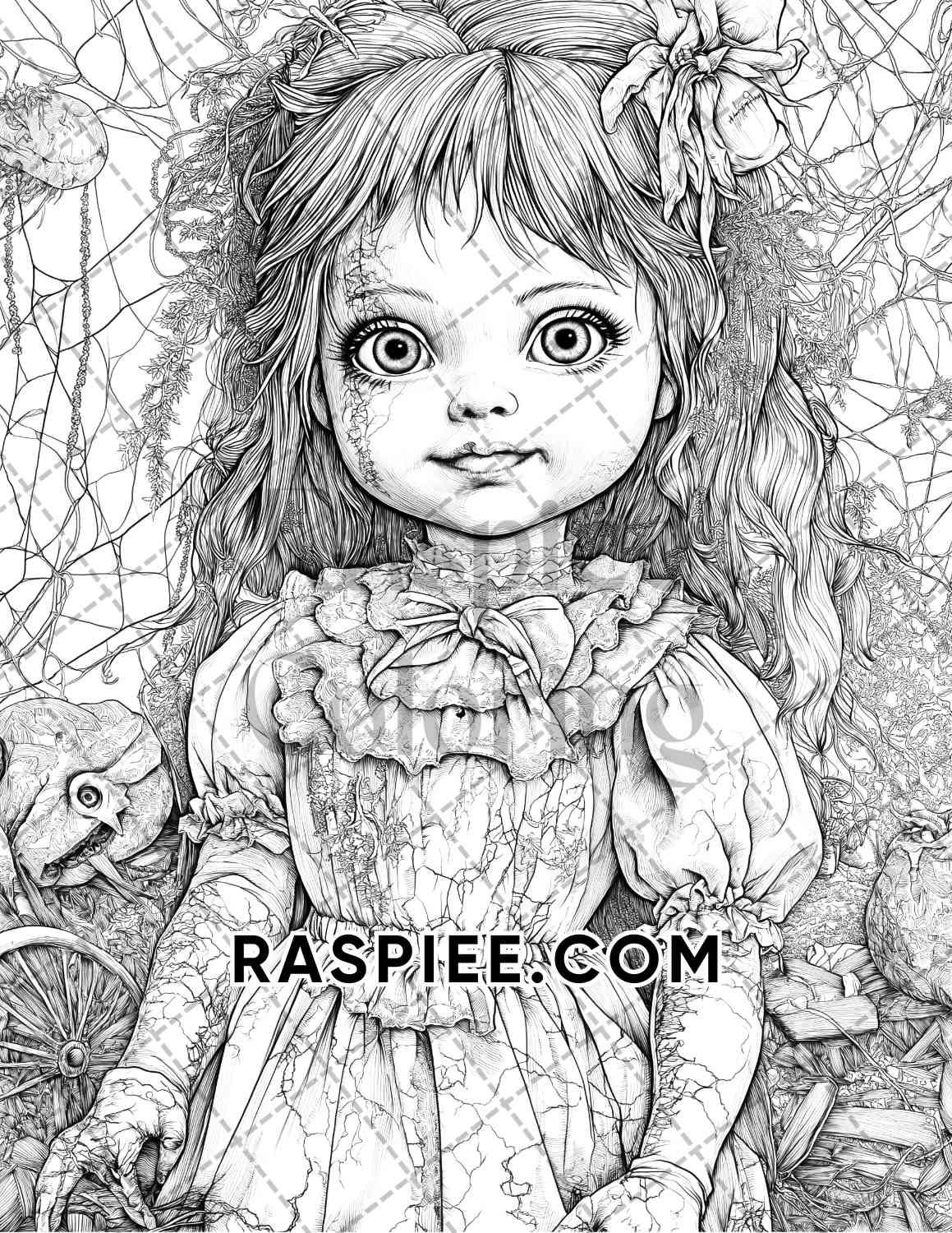 Haunted Dolls Halloween Horror Adult Coloring Pages Printable PDF Instant Download