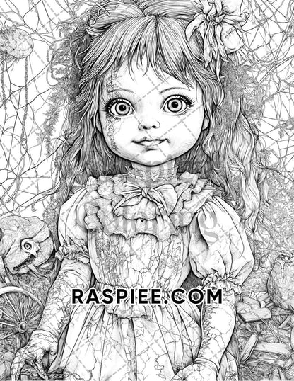 Haunted Dolls Halloween Horror Adult Coloring Pages Printable PDF Instant Download