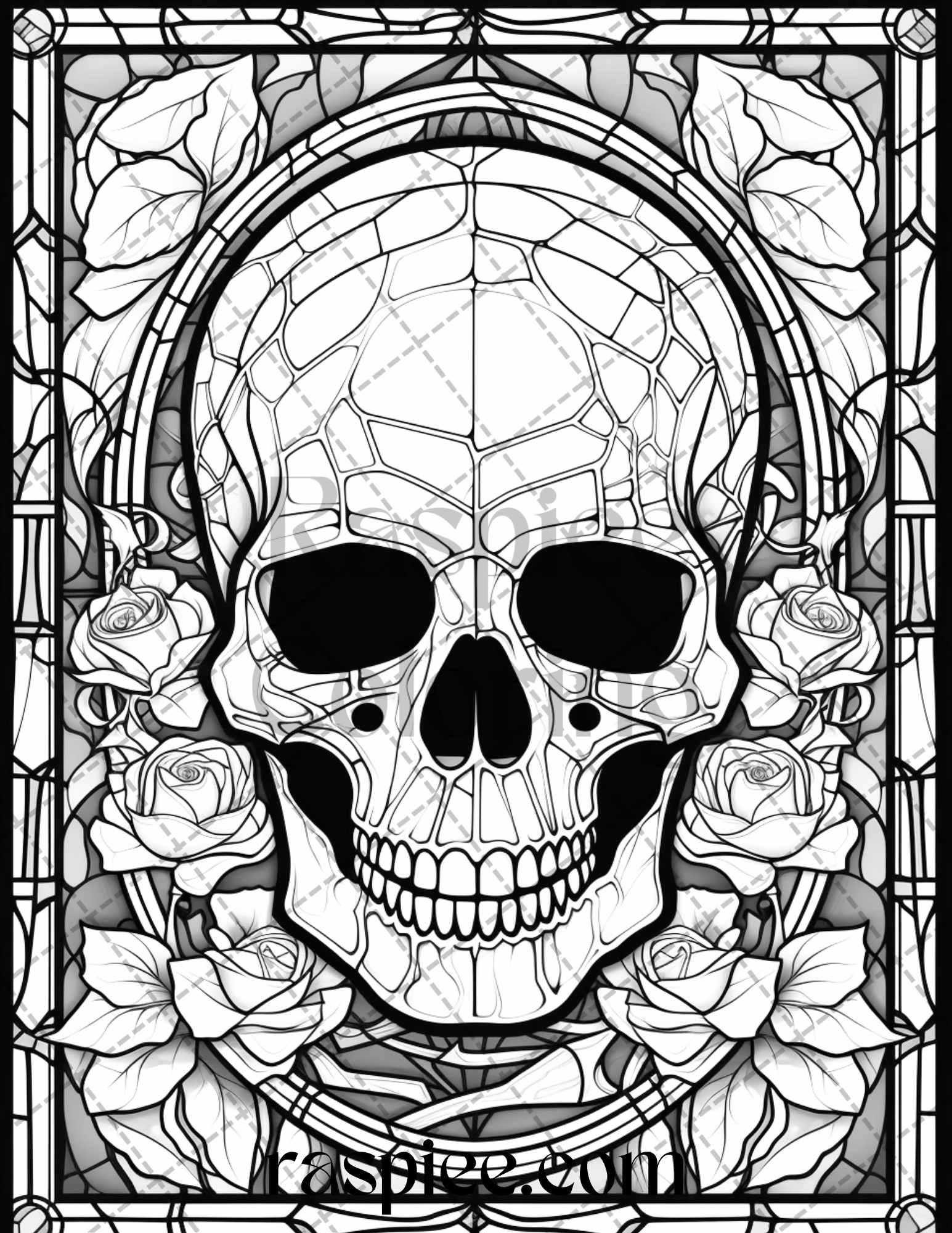 70 Halloween Stained Glass Grayscale Coloring Pages Printable for Adults, PDF File Instant Download