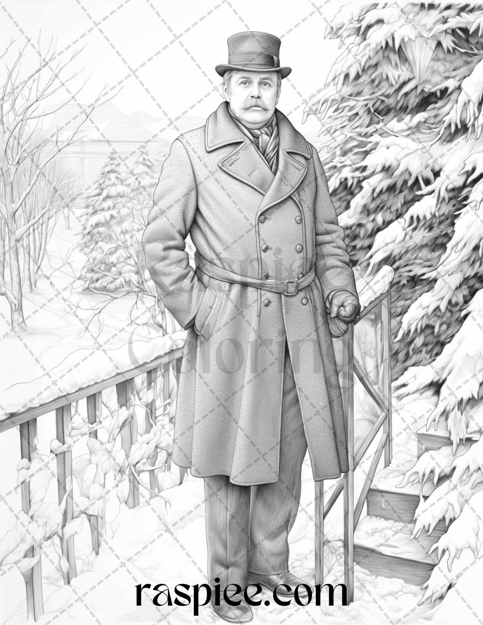 60 Victorian Winter Portrait Grayscale Coloring Pages Printable for Adults, PDF File Instant Download