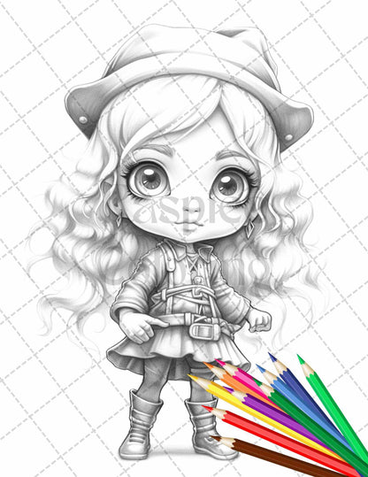 41 Adorable Gnome Girls Grayscale Coloring Pages Printable for Adults and Kids, PDF File Instant Download