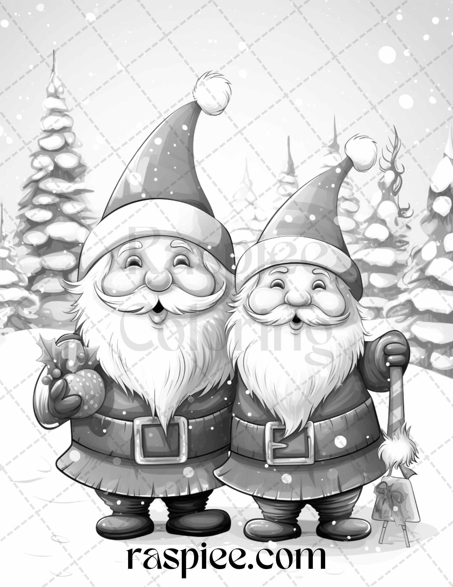60 Christmas Gnomes Grayscale Coloring Pages Printable for Adults and Kids, PDF File Instant Download