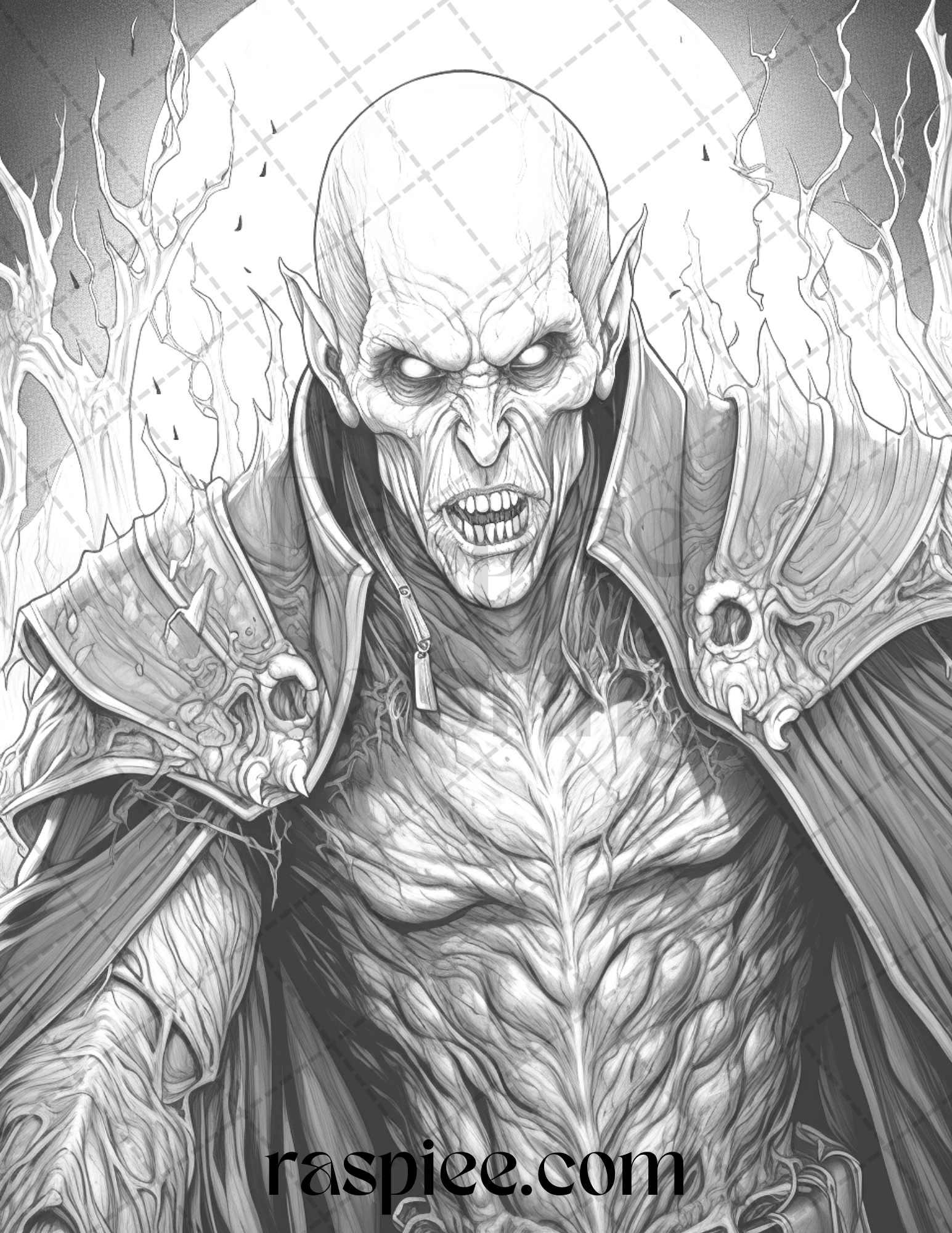 60 Halloween Vampire Grayscale Coloring Pages Printable for Adults, PDF File Instant Download