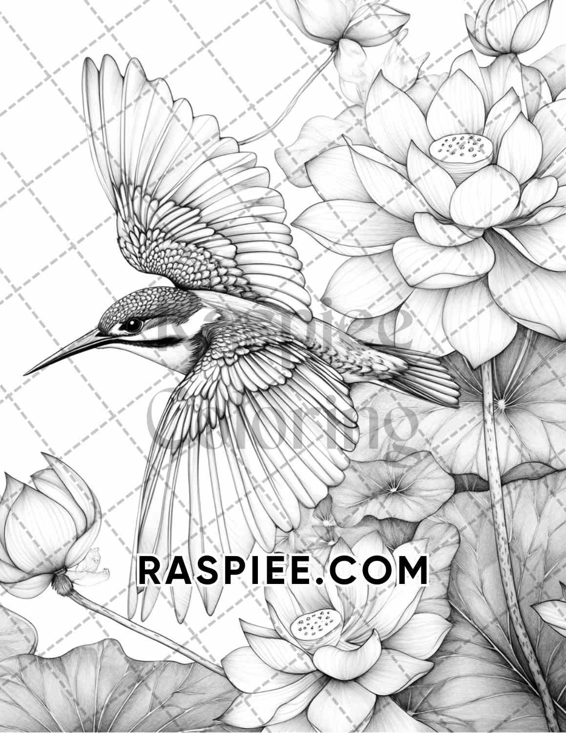 Flowers and Birds Adult Coloring Pages Printable PDF Instant Download