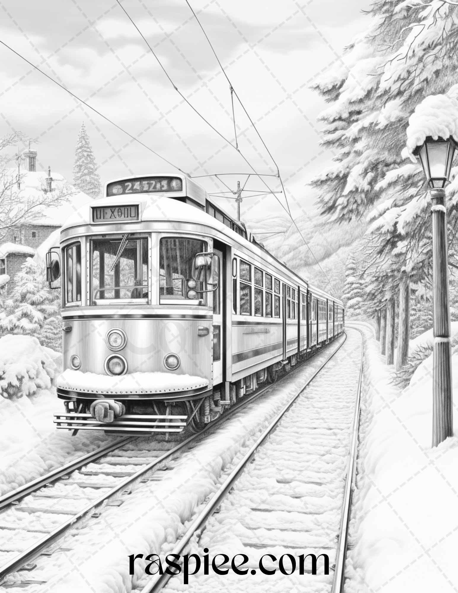 Winter Scenery Grayscale Coloring Pages Printable, Relaxing Snowy Landscapes, PDF File Instant Download