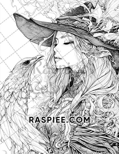 Enchanted Witches Adult Coloring Pages Printable PDF Instant Download