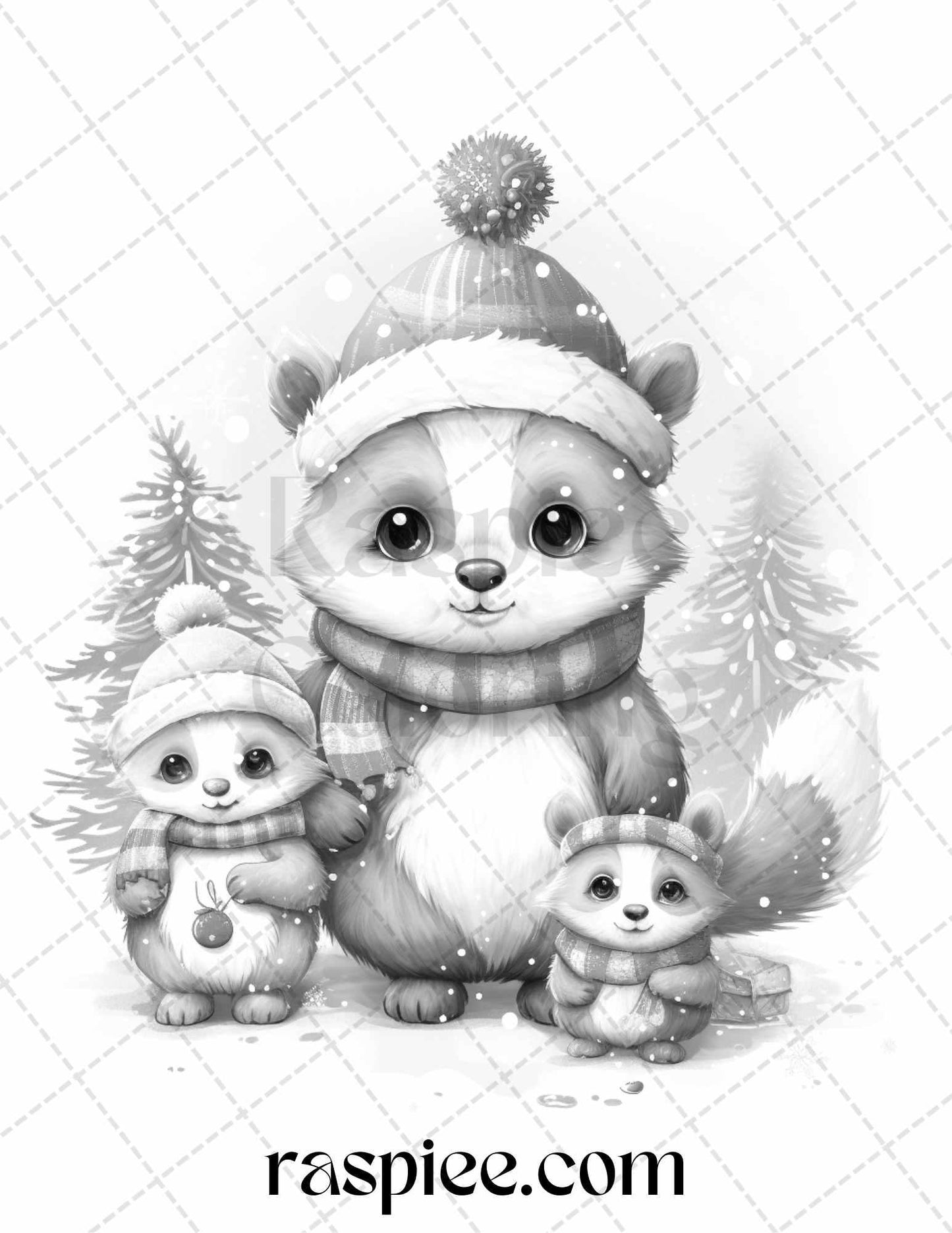 70 Christmas Critters Grayscale Coloring Pages Printable for Adults and Kids, PDF File Instant Download