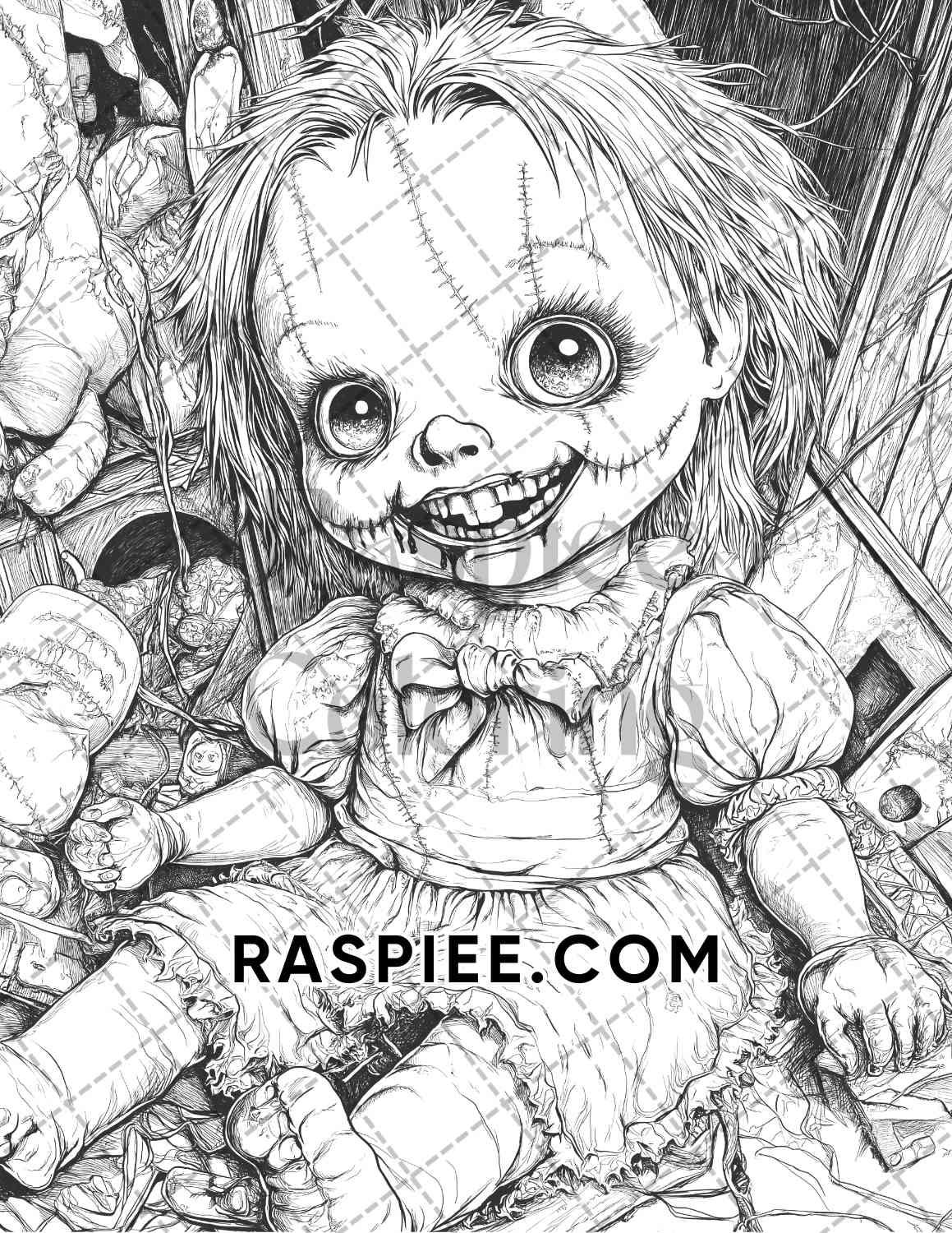 Haunted Dolls Halloween Horror Adult Coloring Pages Printable PDF Instant Download