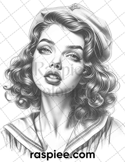 62 Classic American Tattoos Grayscale Adult Coloring Pages, Printable PDF Instant Download
