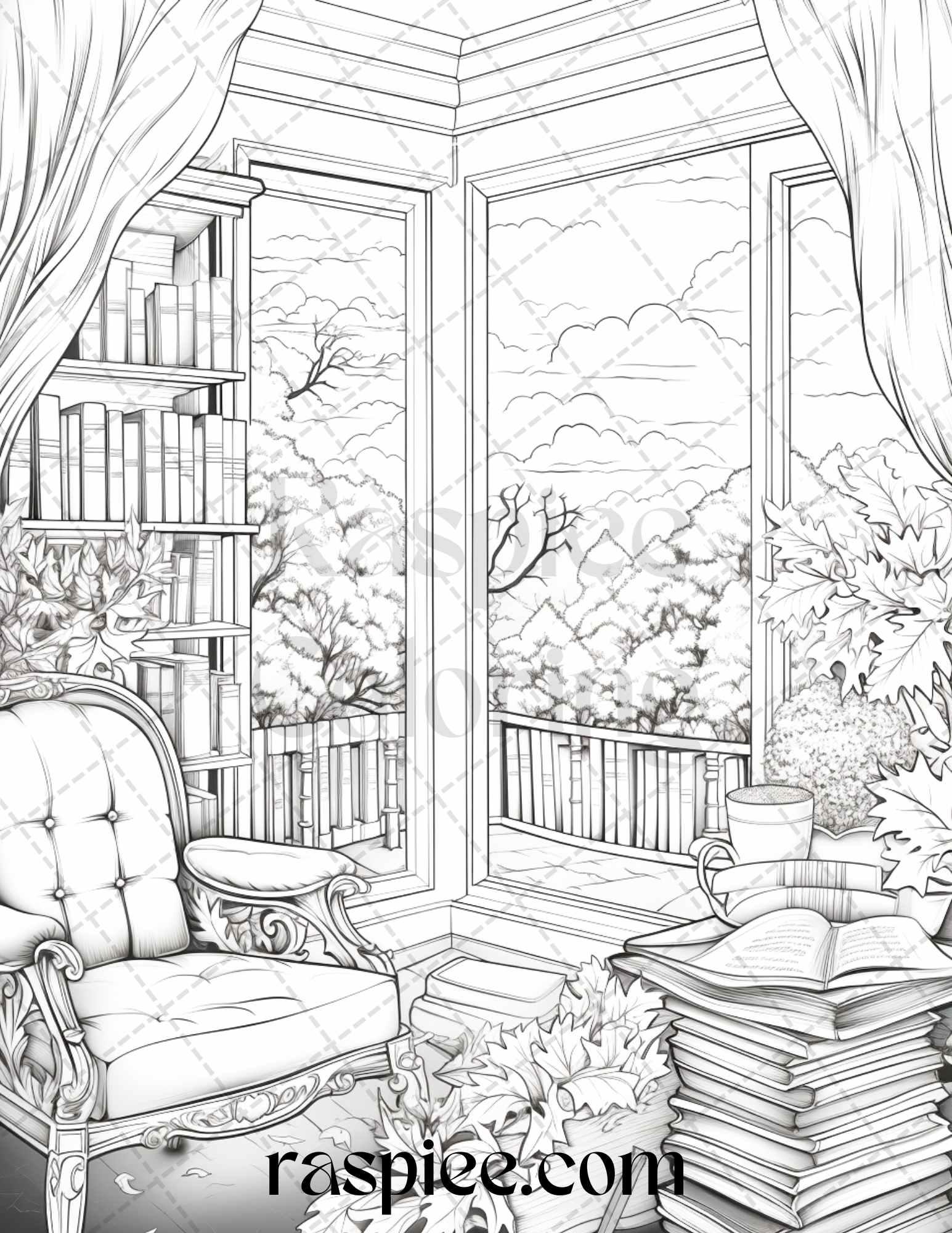 Autumn Vibes Grayscale Coloring Pages Printable for Adults, PDF File Instant Download