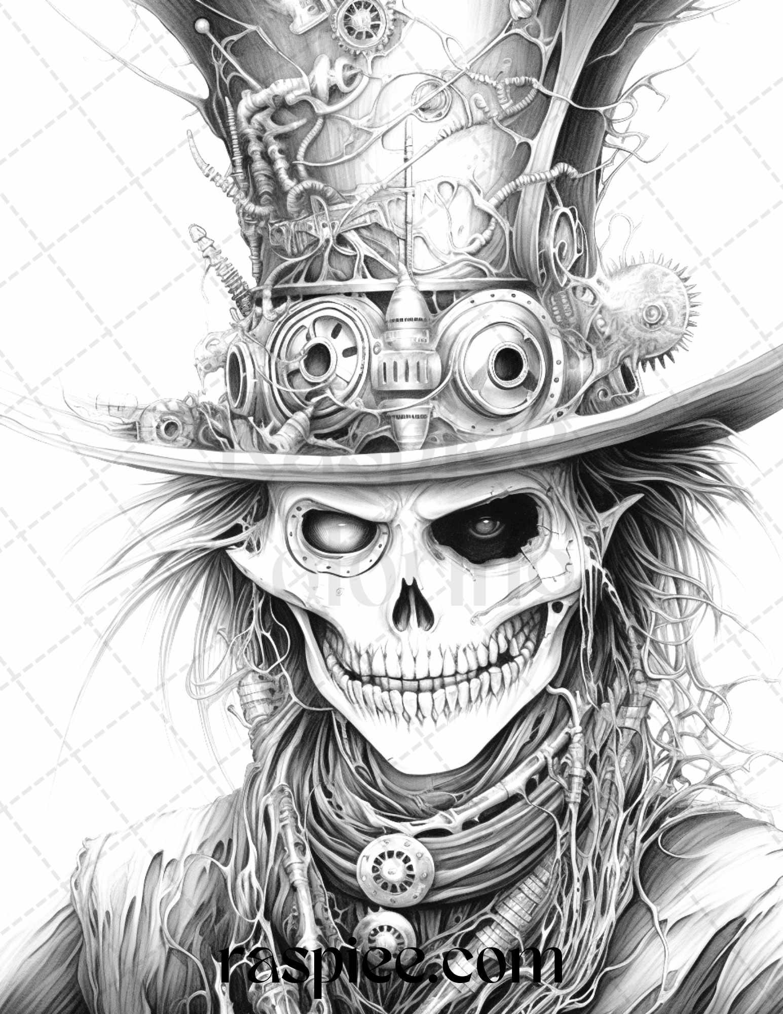 53 Scary Steampunk Scarecrows Grayscale Coloring Pages Printable for Adults, PDF File Instant Download