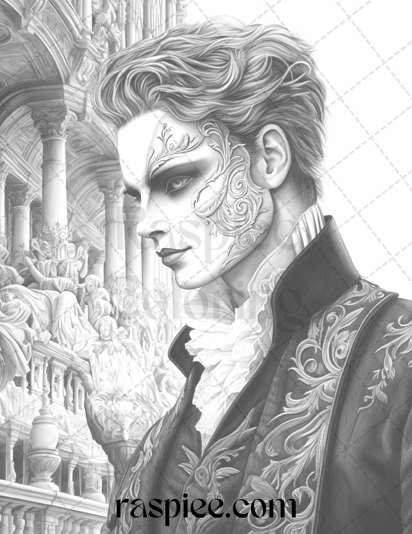 Phantom of the Opera Grayscale Coloring Pages Printable for Adults, PDF File Instant Download