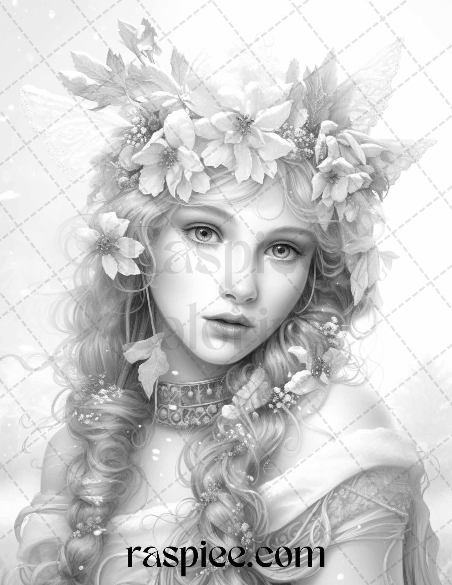 50 Winter Fairy Grayscale Coloring Pages Printable for Adults, PDF File Instant Download