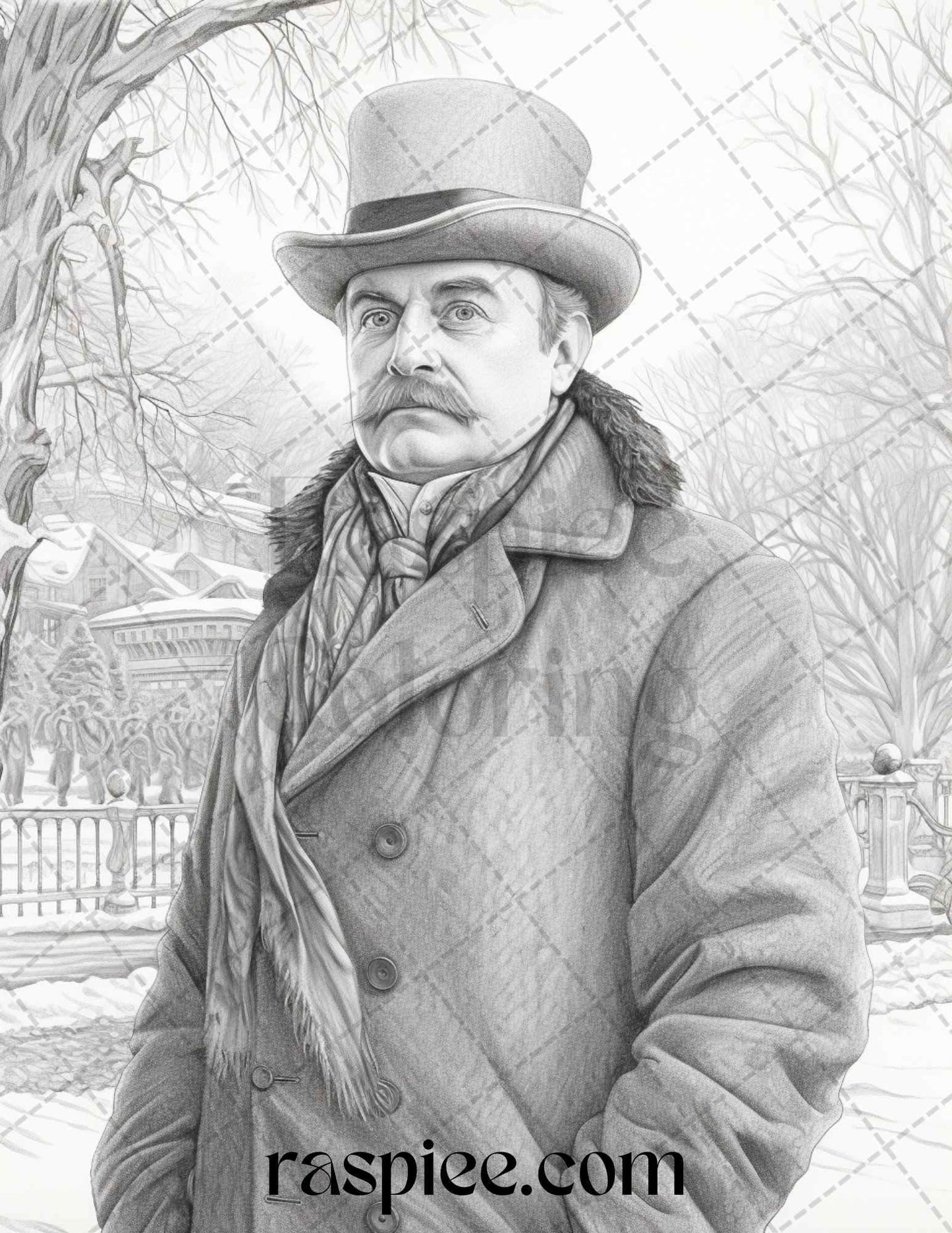 60 Victorian Winter Portrait Grayscale Coloring Pages Printable for Adults, PDF File Instant Download