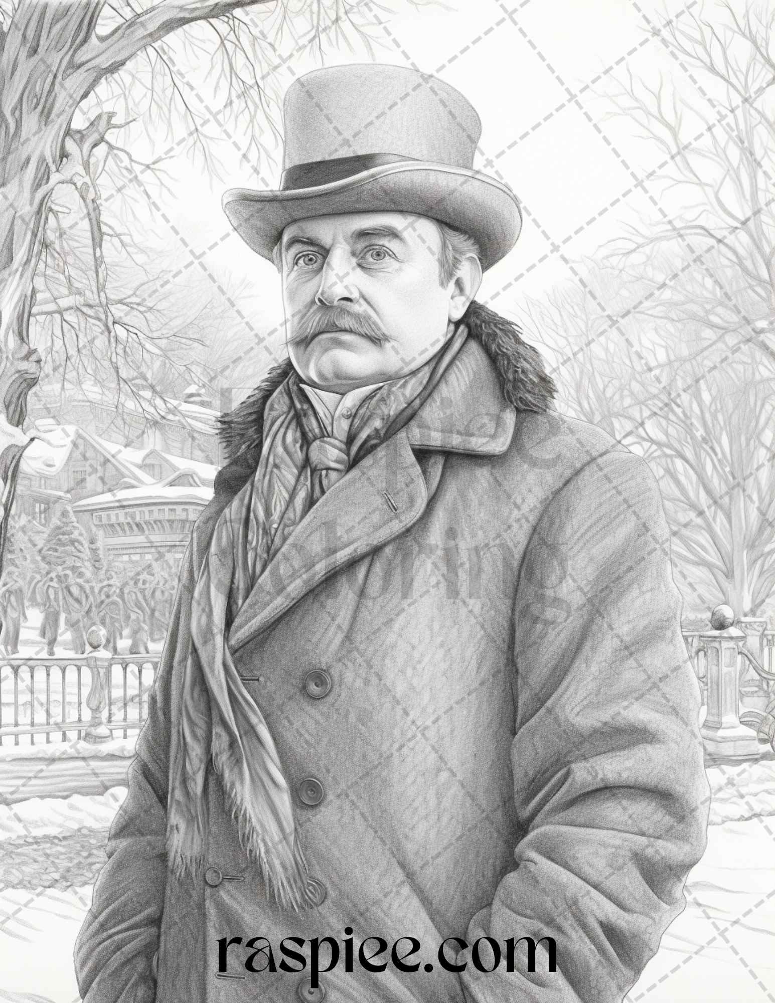 60 Victorian Winter Portrait Grayscale Coloring Pages Printable for Adults, PDF File Instant Download
