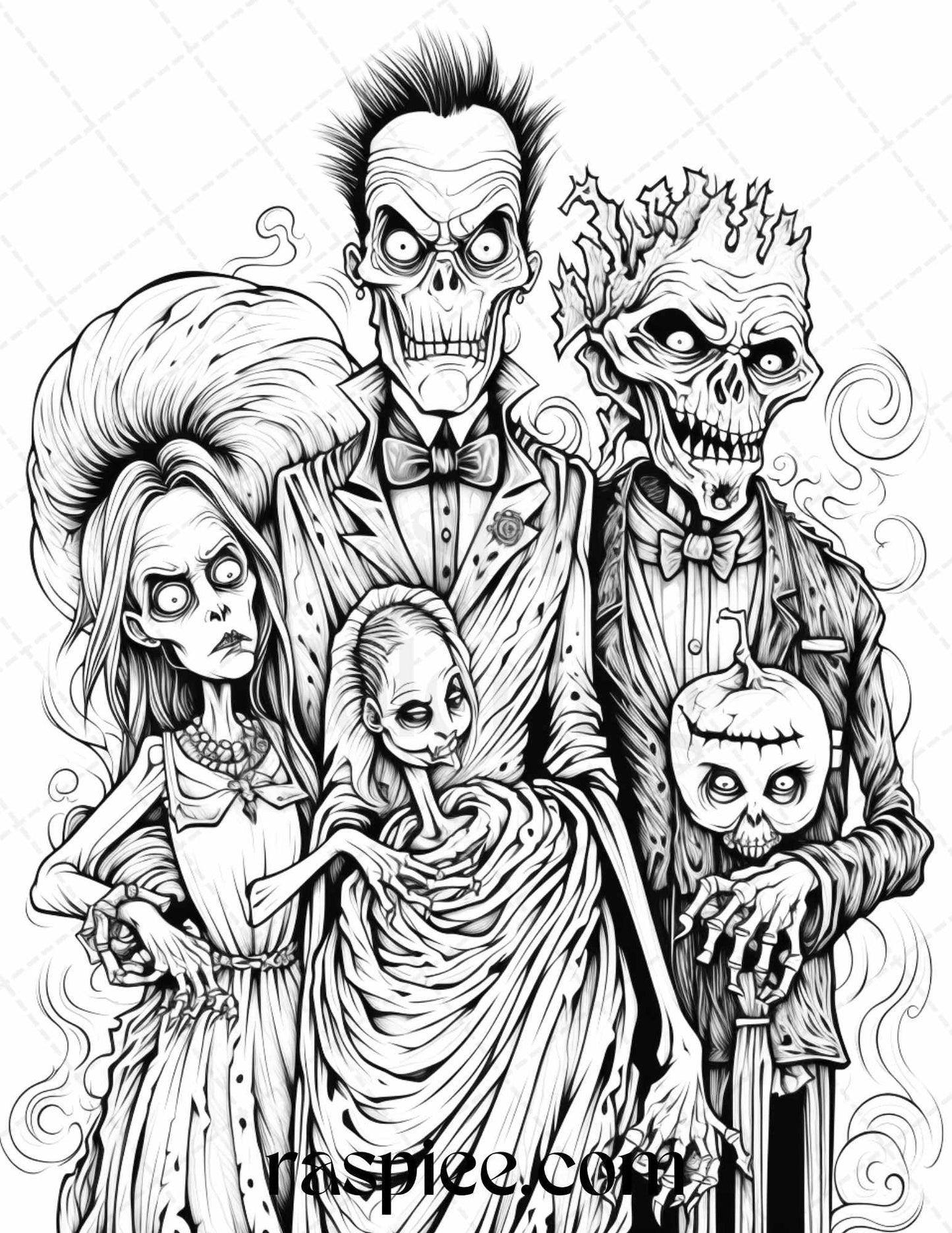 50 Monster Family Grayscale Coloring Pages Printable for Adults - Instant Download, Halloween Coloring Book, Fun and Spooky Designs