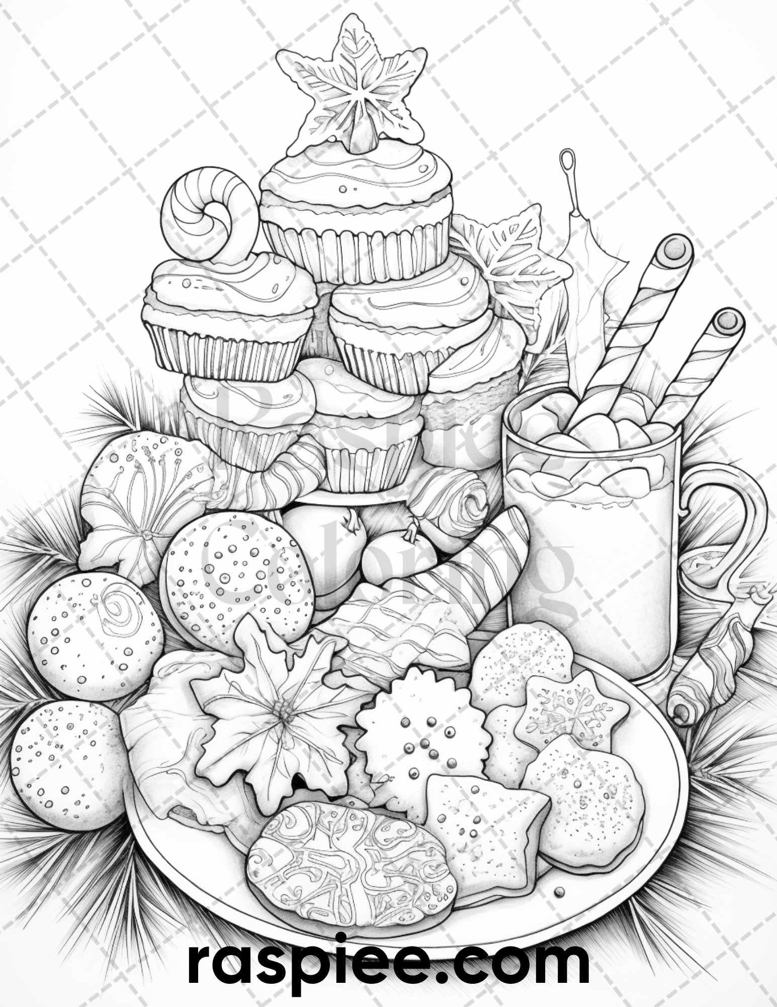 60 Merry Christmas Grayscale Coloring Pages Printable for Adult, Holiday Relaxation Art, PDF File Instant Download