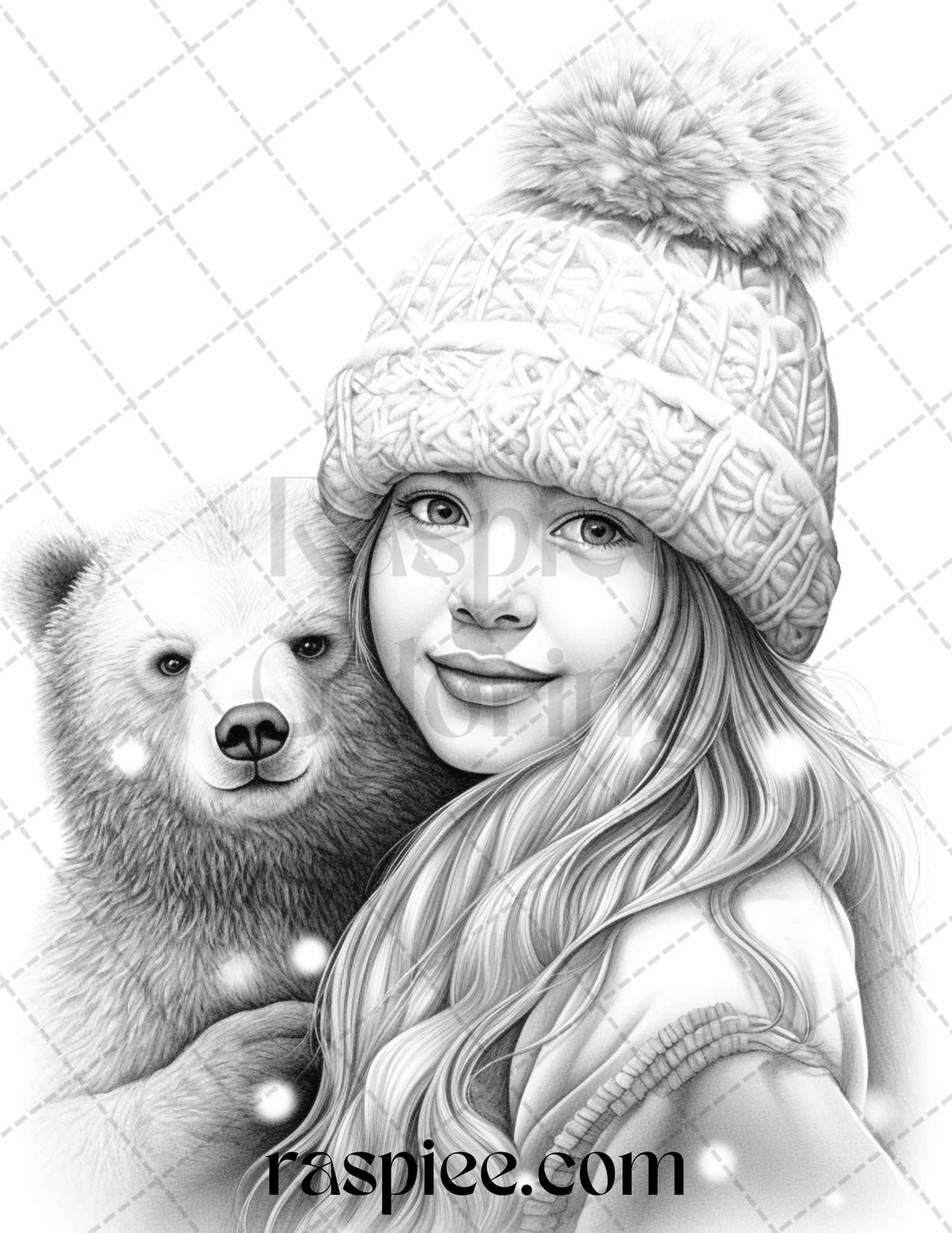 60 Beautiful Winter Girls Grayscale Coloring Pages Printable for Adults, PDF File Instant Download