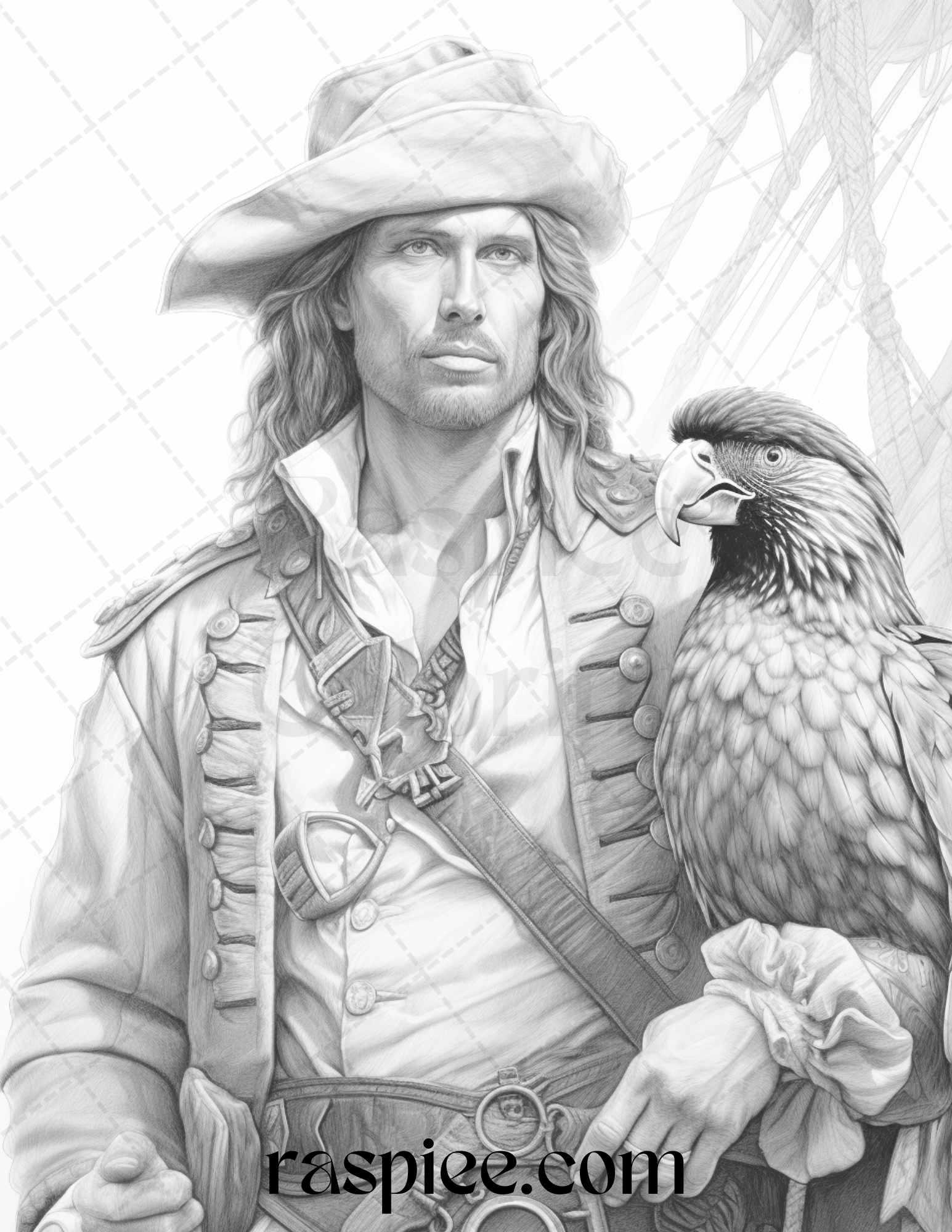 60 Pirate Life Grayscale Coloring Pages Printable for Adults, Stress Relief Coloring, PDF File Instant Download
