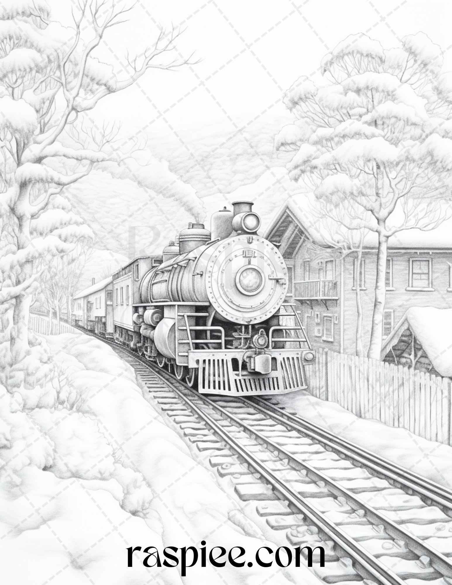 Winter Scenery Grayscale Coloring Pages Printable, Relaxing Snowy Landscapes, PDF File Instant Download