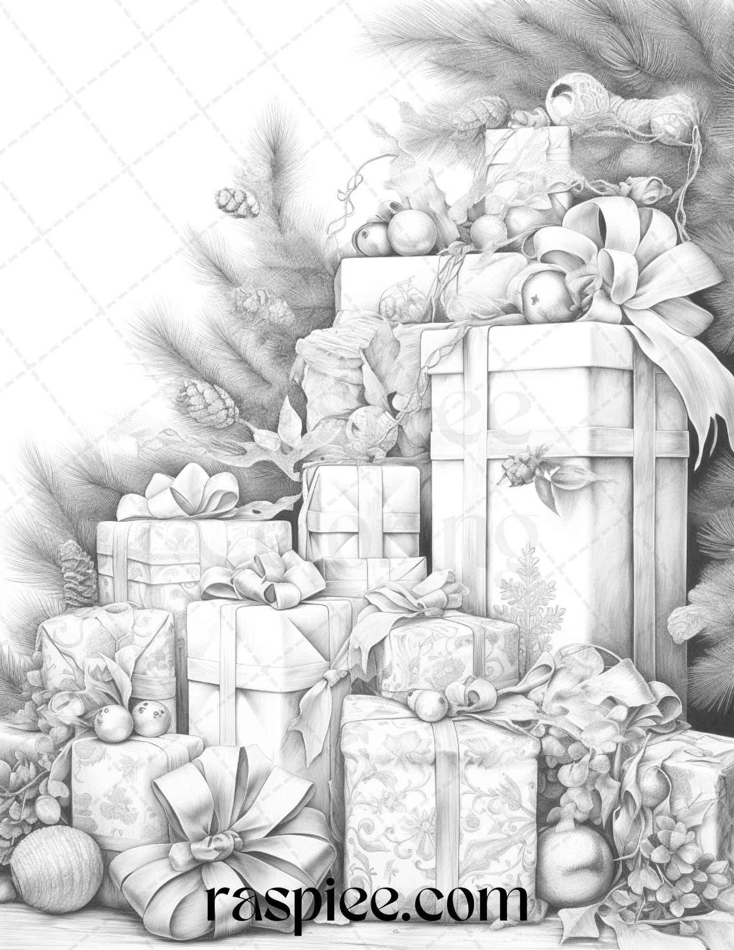 90 Merry Christmas Grayscale Coloring Pages Printable for Adults, PDF File Instant Download