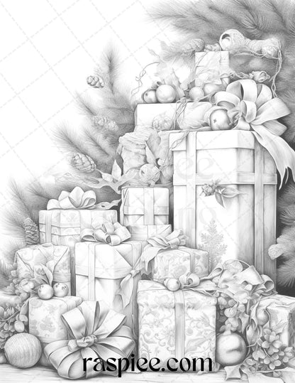 90 Merry Christmas Grayscale Coloring Pages Printable for Adults, PDF File Instant Download