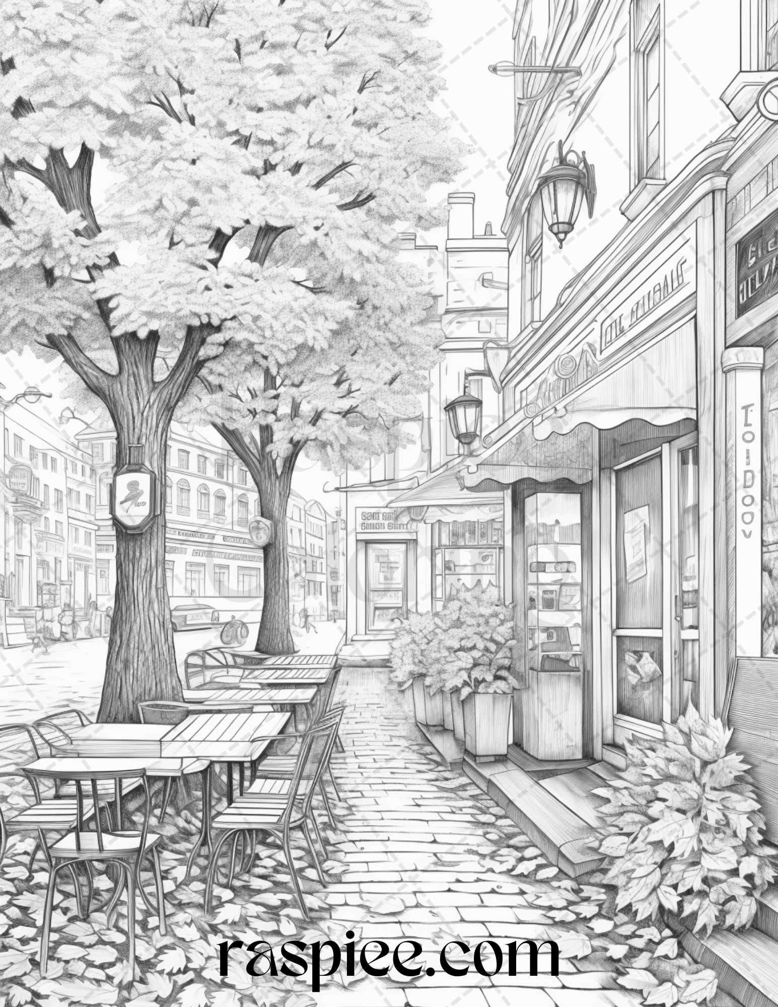 Autumn Scenery Grayscale Coloring Pages Printable for Adults, PDF File Instant Download