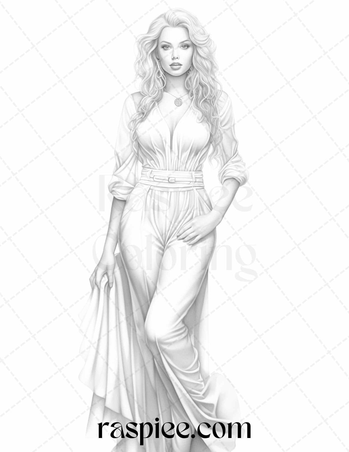 Fashion Show Grayscale Coloring Pages Printable for Adults, PDF File Instant Download