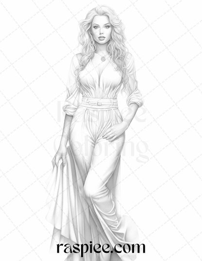 Fashion Show Grayscale Coloring Pages Printable for Adults, PDF File Instant Download