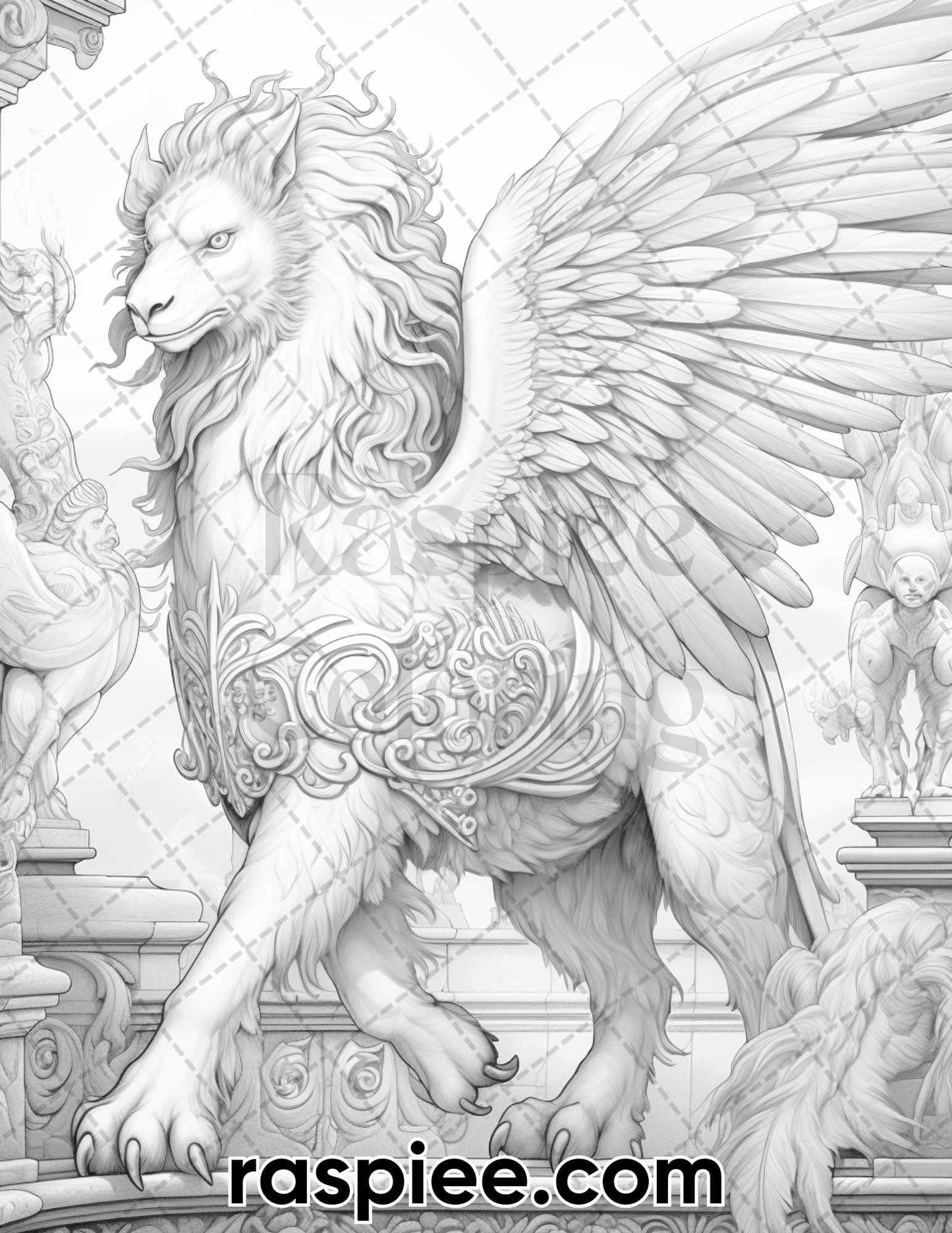 60 Mythical Creatures Grayscale Coloring Pages for Adults, Printable PDF Instant Download
