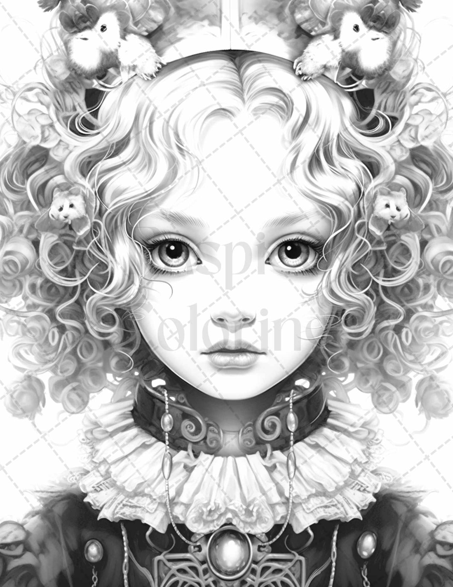 60 Adorable Gothic Girls Grayscale Coloring Pages Printable for Adults, PDF File Instant Download