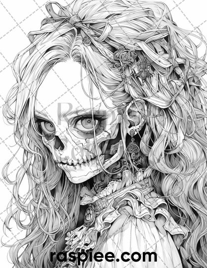 60 Horror Beauties Grayscale Coloring Pages Printable for Adults, PDF File Instant Download