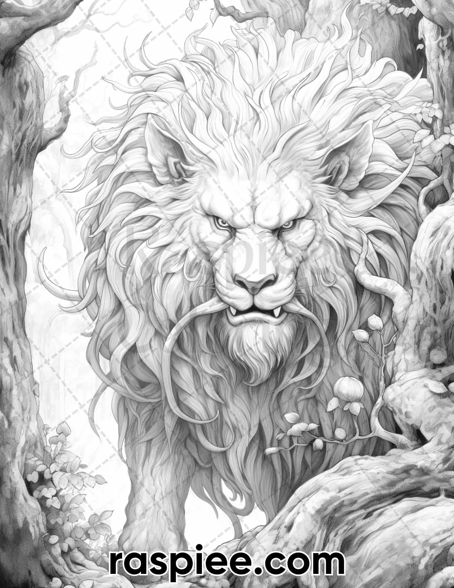 55 Mystical Forest Grayscale Adult Coloring Pages, Printable PDF Instant Download
