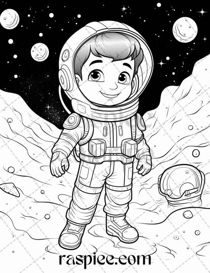 50 Cute Astronaut Adventures Coloring Pages Printable for Kids, PDF File Instant Download