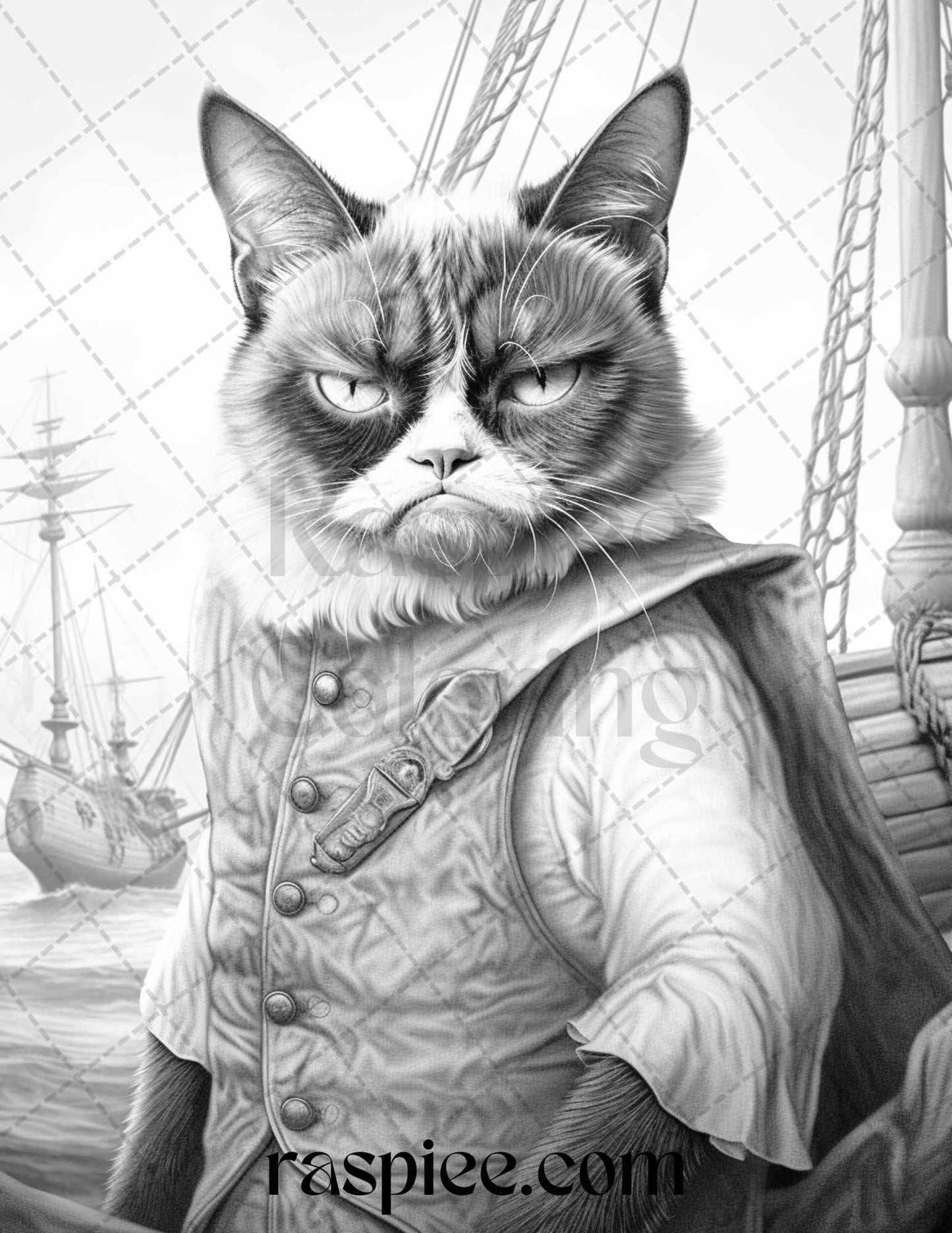 50 Grumpy Cat Grayscale Coloring Pages Printable for Adults, PDF File Instant Download