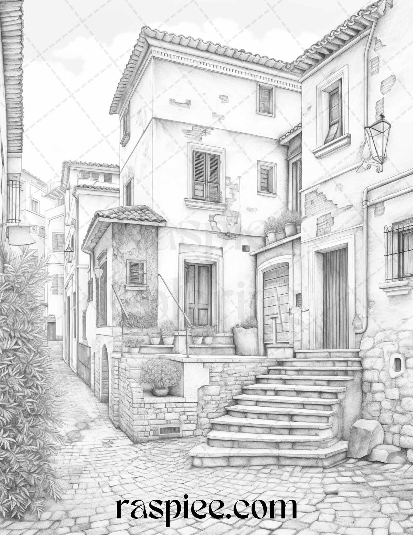 Roman Architecture Grayscale Coloring Pages Printable for Adults, PDF File Instant Download