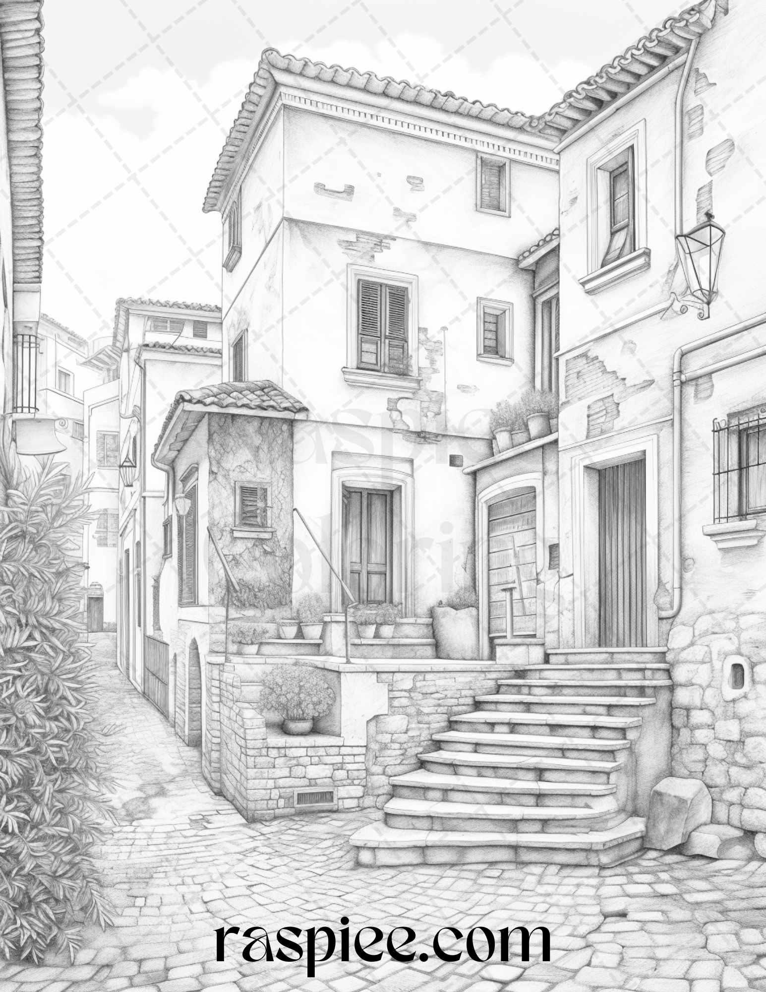 Roman Architecture Grayscale Coloring Pages Printable for Adults, PDF File Instant Download