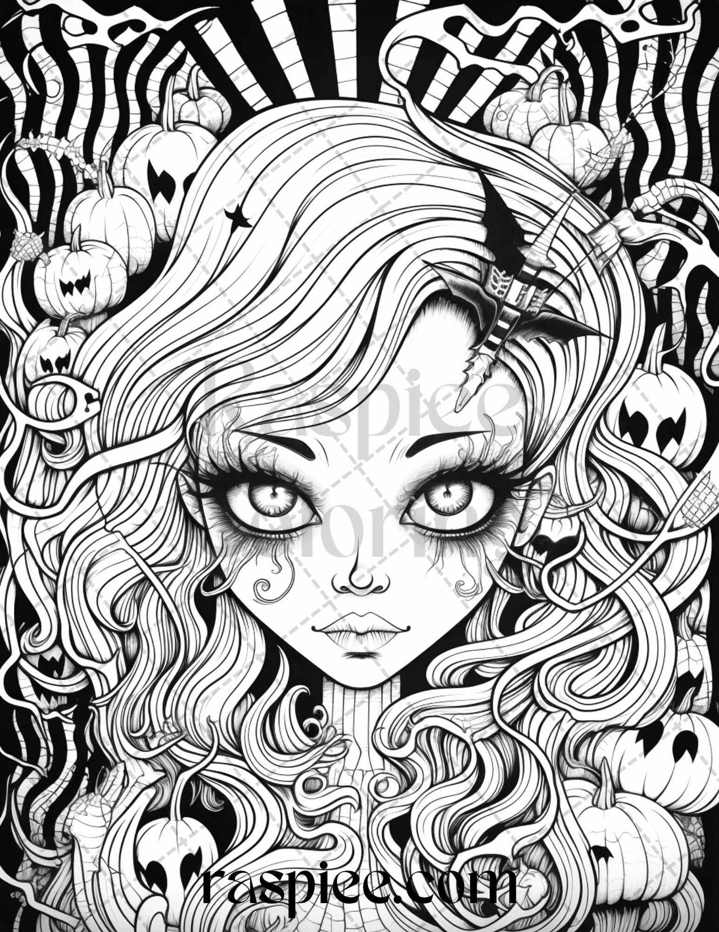 50 Spooky Miss Nightmare Grayscale Coloring Pages Printable for Adults, PDF File Instant Download